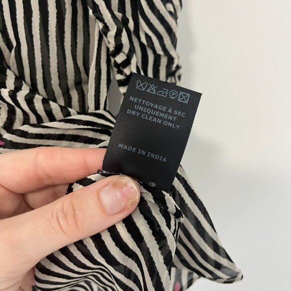 Isabel Marant Black & White Stripe Ruffle Sleeve V Neck Blouse Size 34 - Picture 5 of 6